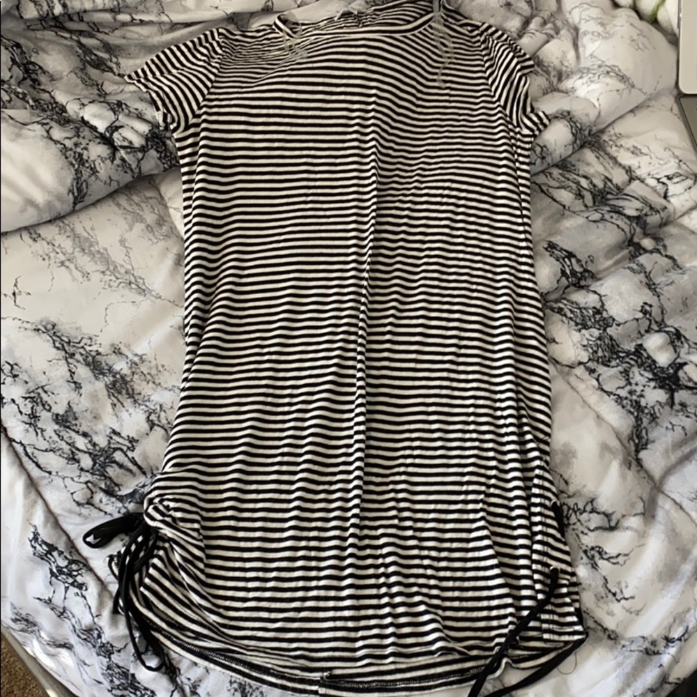 black stripe lace up dress